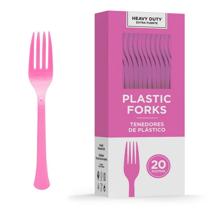 Bright Pink Heavy-Duty Plastic Forks, 20ct
